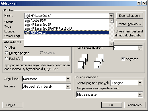 Selecteer PDFCreator