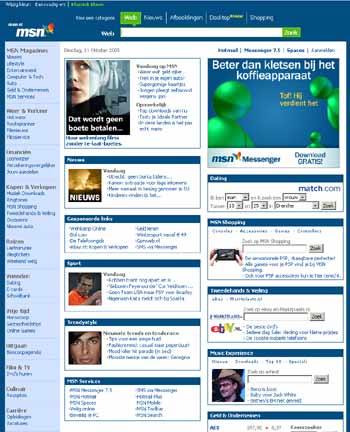Afbeelding homepagina MSN